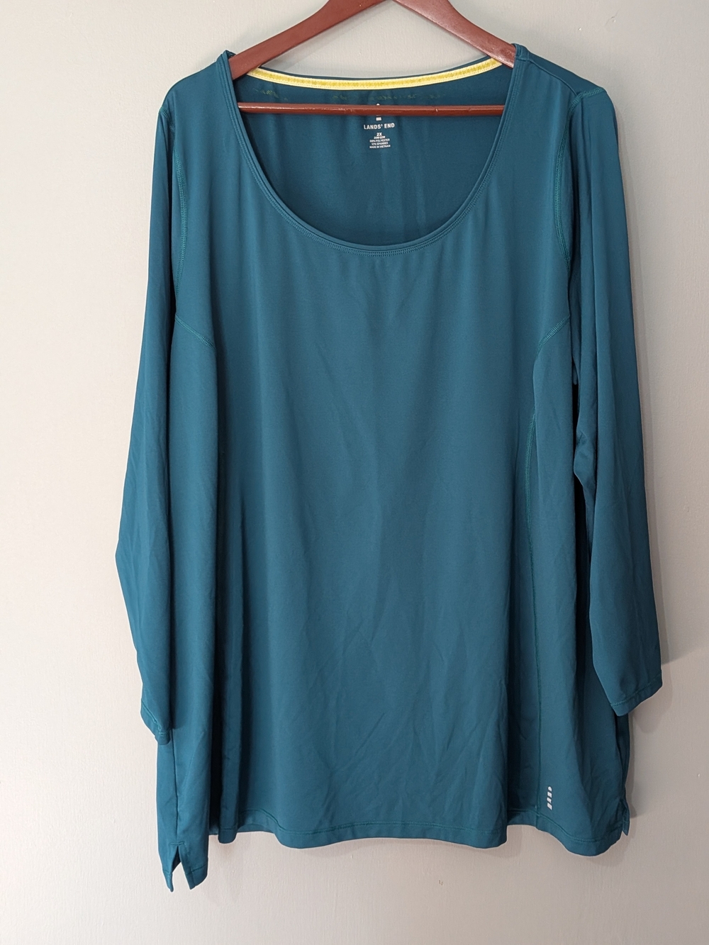 Lands' End Women's Plus Teal Scoop Neck Long-Sleeve Top